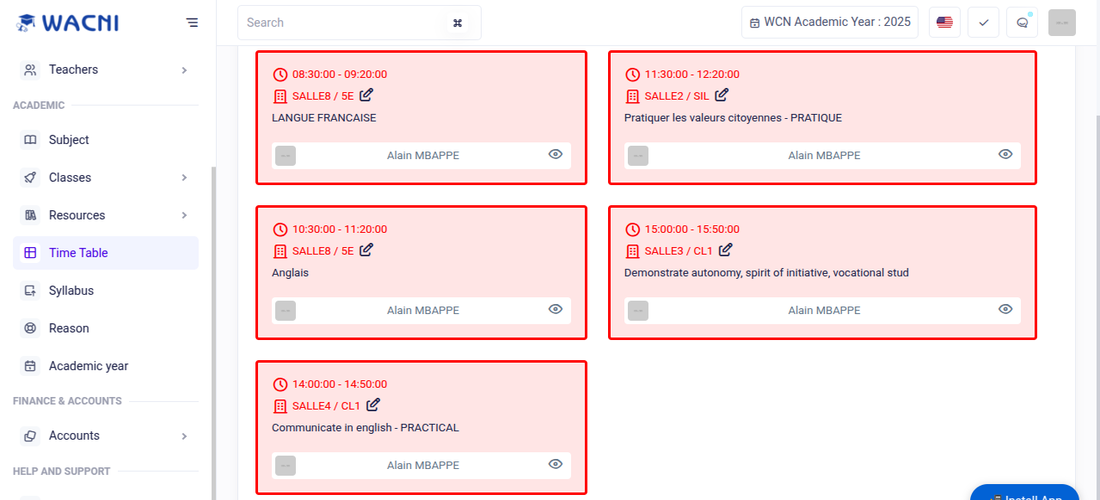 Création et gestion des emplois du temps avec Wacni
