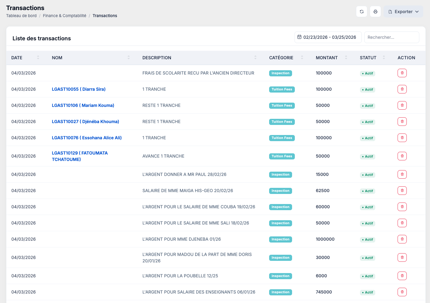 Transactions financières